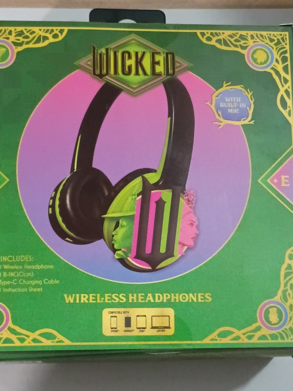 Wireless Headphones - Black with Green & Pink Accents